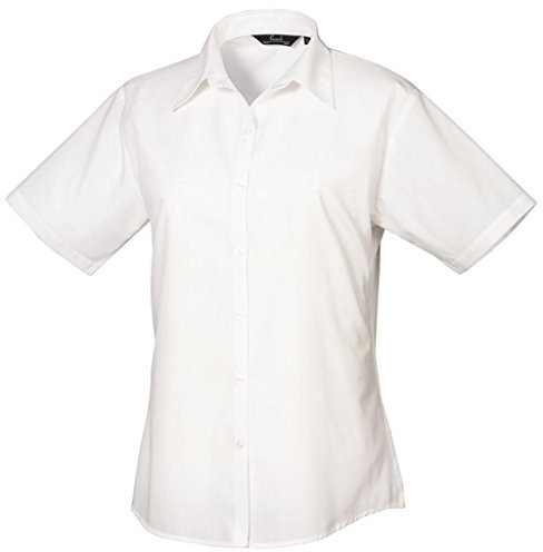 Premier Short Sleeve Poplin Blouse/Plain Work Shirt (14) (White)