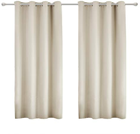 WOLTU 2er Set Gardinen Vorhang Blickdicht mit Ösen, Leichte & weiche Verdunklungsvorhänge Wärmeisolierend Thermovorhang Kälteschutz Ösenschal für Wohnzimmer Kinderzimmer, 135x175 cm Creme