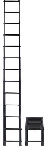 Telesteps 1600ET Échelle télescopique Tactique – Hauteur de 3,8 m, portée de 4,9 m | Type 1A 136,1 kg | Échelle en Aluminium anodisé Noir de qualité Militaire avec rétraction à Une Touche et montée
