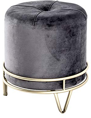 HAKU Möbel Hocker anthrazit, Gold, MDF, Metall, Textilgewebe - Maße: H 40 cm x Ø 38 cm, Style: Art Deco