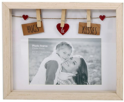 Wäscheleine-Fotorahmen aus Holz mit Klammern für 6x4 Foto, holz, Hug and Kisses