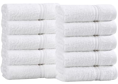 Superior Egyptian Cotton 10-Piece Face Towel Set , Small Towels For Facial, Spa, Quick Dry, Absorbent Towels, Bathroom Accessories, Guest Bath, Home Essentials, Washcloth, Airbnb, White