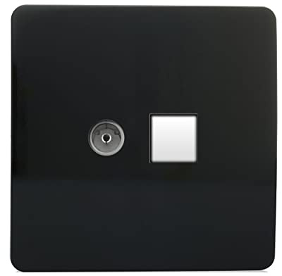 Trendi Modern Glossy Tactile TV Co-axial Socket + RJ45 Cat 5e & Cat 6 PC Ethernet Socket Black