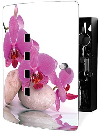 banjado Design Schlüsselkasten aus Edelstahl für 10 Schlüssel/Schlüsselbox zur Schlüsselaufbewahrung 24 x 21,5 x 7cm groß mit praktischem Magnetverschluss/Motiv Orchidee