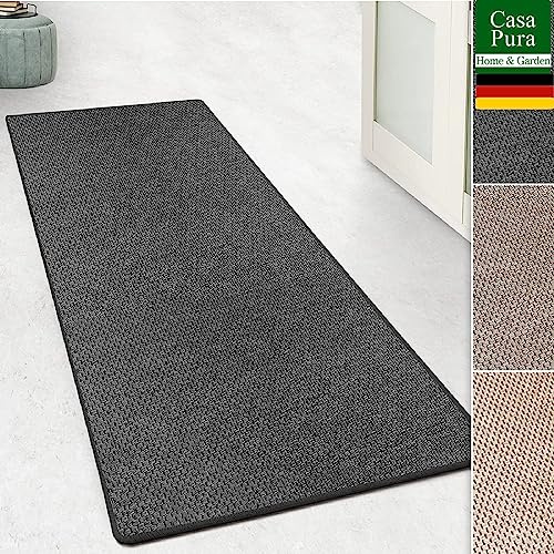 casa pura Teppich Läufer für Küche, Flur & Wohnraum - Teppichläufer auf Maß in Sisal Optik - Meterware - Flurteppich - Küchenläufer - Wohnzimmer Teppich (Kalkuta, Anthrazit, 66x300cm (BxL))