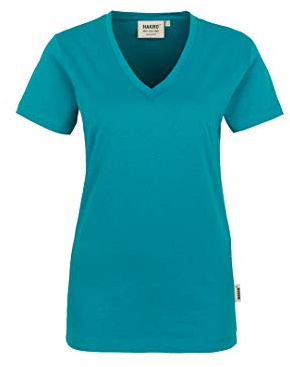 HAKRO Damen V-Shirt „Classic“ - 126 - smaragd - Größe: M