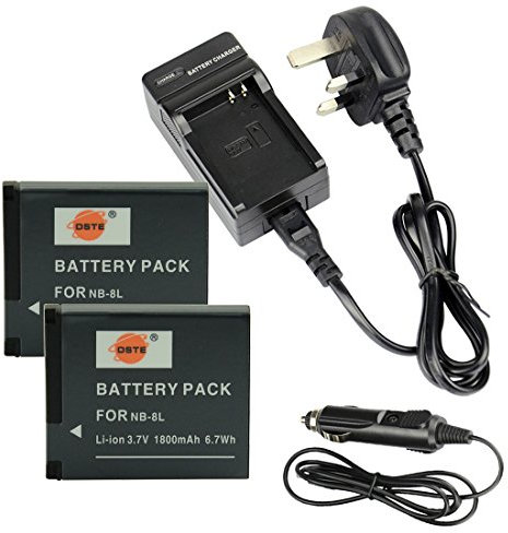 DSTE 2x NB-8L Rechargeable Li-ion Battery + DC98U Travel and Car Charger Compatible with Canon PowerShot A2200 A3000 A3100 A3200 A3300 IS Digital Camera
