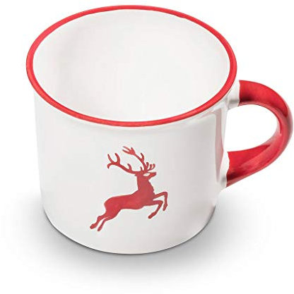 GMUNDNER KERAMIK Kaffeehäferl, Volumen: 240 ml, Rubinroter Hirsch, handgemachte Keramik aus Österreich