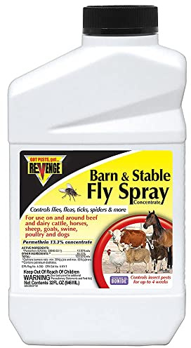 Revenge Barn & Stable Fly Spray, 32 oz Concentrate Long Lasting Insecticide for Flea and Tick Control Indoors and Outdoors