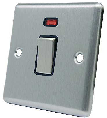 AET CSC20ASWIBS 20 A Satin Finish Chrome Classical Double Pole Black Insert Metal Rocker Switch with Neon Indicator