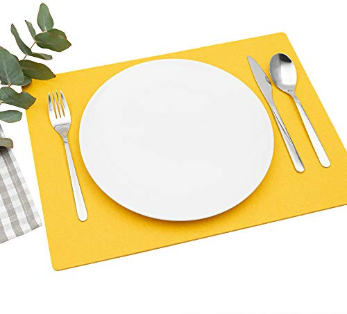 FILU Platzsets aus Filz 4er-Pack Gelb eckig (Farbe und Form wählbar) 30 x 41 cm – Tischset für drinnen und draußen Deko für Esstisch im Wohnzimmer, Gartentisch/Balkontisch