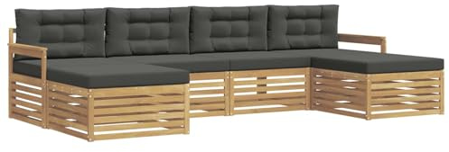 vidaXL Sofagarnituren 6 pcs Weiß und Anthrazit Massivholz Akazie, Akazienholz Sofa-Set, modulares Design für die Lounge im Freien, Bequeme Loungemöbel für den Garten