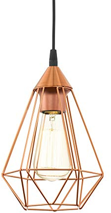 EGLO Pendelleuchte Tarbes, Vintage Hängelampe im Retro Look, Esszimmerlampe aus Metall in Kupfer und Schwarz, E27 Fassung, Ø 17,5 cm