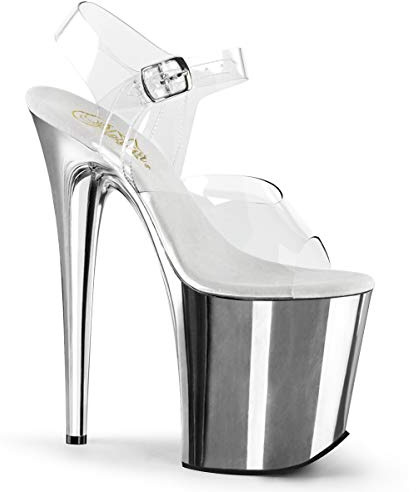 Pleaser FLAMINGO-808, Damen Offene Sandalen, Transparent (CLR/SLV Chrome), 42 EU (9 UK)