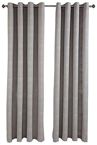 HOMESCAPES Charcoal Grey Rajput Eyelet Curtain Pair 167cm (66) Wide x 182cm (72) Drop 100% Cotton Ring Top Plain Curtains