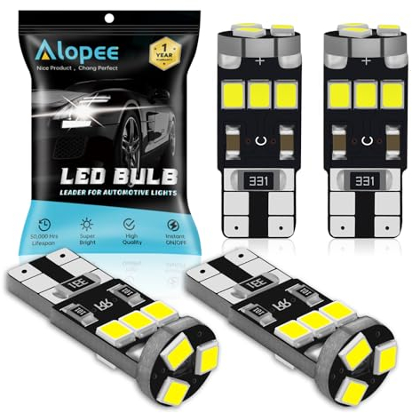 Alopee 4 Pack Ampoule W5W LED Anti-Erreur Canbus 12V Blanc pour Carte Dôme Coffre éclairage de Plaque D'immatriculation, Compatible T10 194 168 501 2825-9 Puces SMD 2835