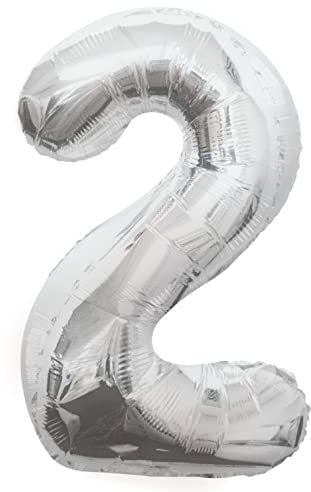 Silver Number 2 Shaped Large Foil Balloon (86cm) 1 Piece - Perfect for Birthday Parties and Special Events, 34