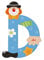 SEVI 81740 Holzbuchstabe D 10 cm, Türbuchstaben für Kinderzimmer, ABC Lernspielzeug aus Holz, pädagogisches Spielzeug für Kinder ab 3 Jahren, Buchstabe Clowns Sortiert, Lila/Blau, ca. 10 x 7,5 cm