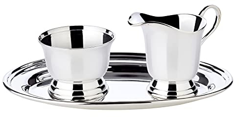 EDZARD Sahneservice Jersey, schwerversilbert, 3-teilig (Zuckerdose, Sahnegießer, Serviertablett)