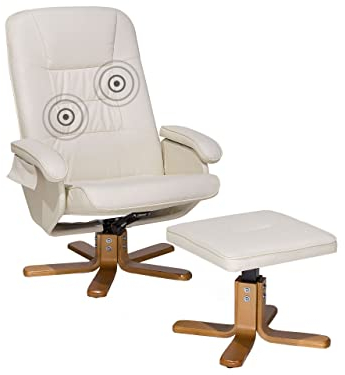 Beliani Massagesessel in Creme aus Kunstleder mit Heizfunktion und Fußhocker RelaxPro