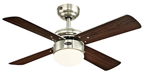72417 Colosseum LED-Deckenventilator 90 cm mit gebürstetem Nickel, für den Innengebrauch, dimmbares Leuchtenset mit Opalmilchglas