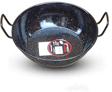 Vaello Campos Enamelled Deep Frying Pan / Flat Bottomed Wok / Spanish Sarten - Double Handle 28Cm