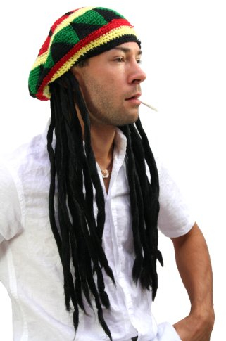 WIG ME UP - rasta2-P103 Strickmütze mit Dreadlocks Rastas Reggae Ska Jamaika Look Rastafari
