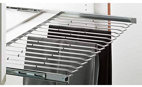 HETTICH 9079960 Silber Amari 200 Hosenhalter (Hosenträger) ausziehbar, für 9 Hosen und Einlegeplatte für Kleinteile, Korpusbreite 1000mm, Stahl