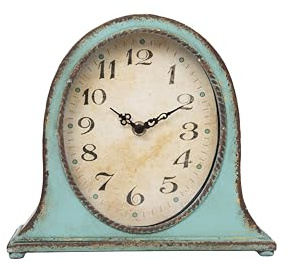 Creative Co-Op Decorative Metal Mantel Clock with Wooden Base, Distressed Aqua Blue Finish