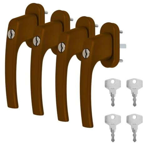 4 x Alu Fenstergriff in Braun RAL 8008 abschließbar - Stiftlänge 45mm