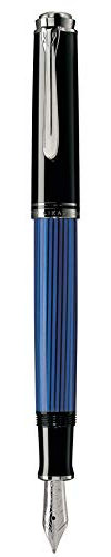 Pelikan Füllhalter Souverän 405, Schwarz-Blau, Feder F (fein), hochwertiger Kolbenfüller im Geschenk-Etui, 932814