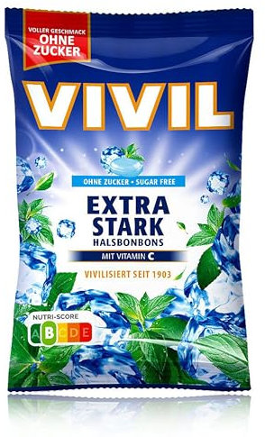 VIVIL Extra Stark mit Vitamin C, 1 Beutel, Halsbonbons mit Pfefferminzgeschmack, ohne Zucker & vegan, 1 x 120g