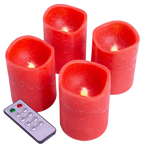 Nipach GmbH 4 LED Echt Wachs Kerzen rot mit Flackereffekt Batterie Fernbedienung Weihnachtsdeko Weihnachtskerzen Wachskerzen Adventskerzen Stimmungslicht Xmas