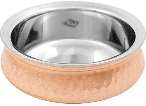 18cm Copper Base Stainless Steel - Handi Serving Dish, Authentic Asian, Indian Wok, Curry Plate, Balti, Soups, Noodles | Suitable for Home, Kitchen, Restaraunts & Takeaways, Traditional