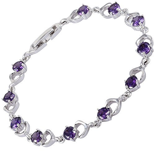 RIZILIA Taglio Rotondo Simulata Ametista Viola CZ 18K Placcato Oro Bracciale Tennis, [18cm/7inch]