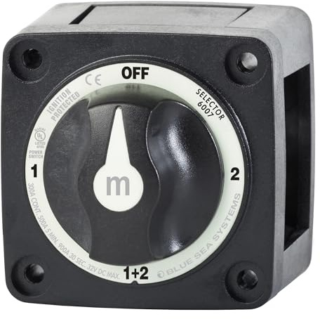 Blue Sea Systems 4‑Position Mini Selector Battery Switch, Black, 6007200 m‑Series