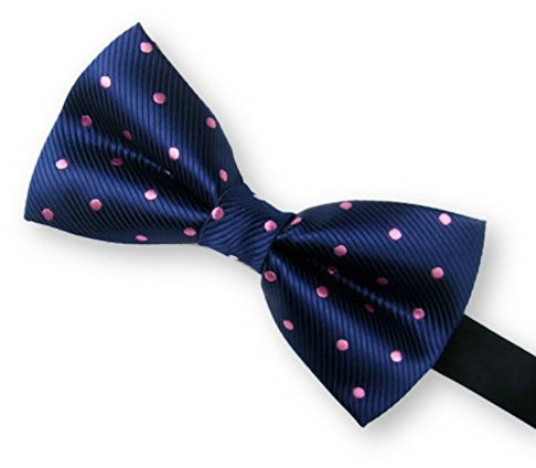 LABEL-CRAVATE Noeud papillon bleu déjà noué pois rose finitions main