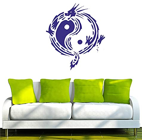 INDIGOS UG - Wandtattoo Wohnzimmer - Wandaufkleber Drache Jing Jang China Japan 80x71, blau w006 Drachen - Aufkleber Kinderzimmer Schlafzimmer Küche Badezimmer Büro Dekoration