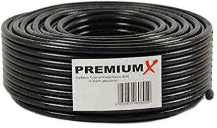 Premium X 50m BASIC Koaxialkabel schwarz 135dB 4-fach geschirmt CCS SAT TV Koax RG6 Antennenkabel Satelliten-Kabel