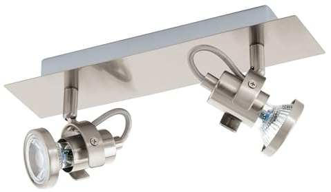 EGLO LED Deckenlampe Tukon 3, 2 flammige Deckenleuchte | Deckenstrahler aus Metall, Wohnzimmerlampe in Nickel-Matt, Spots inkl. GU10 Leuchtmittel, warmweiß