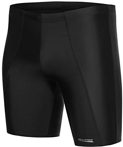 Aqua Speed Badehose Knielang Herren + gratis eBook | Schwimmhose Männer | Schwarze Badebekleidung UV | Badepants lang | Jammer | Long, Gr. L, Black