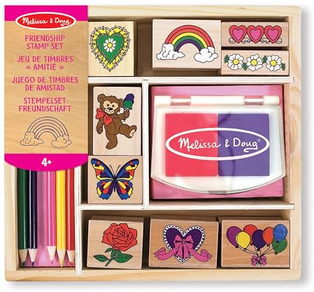 Melissa & Doug - Holzstempelset Freundschaft – 9 Stempel, 5 Buntstifte und EIN zweifarbiges Stempelkissen - FSC zertifizierte