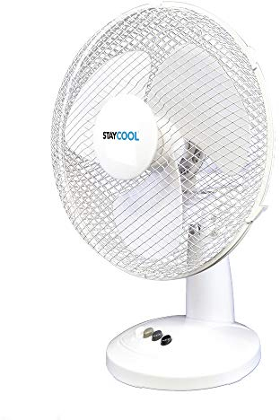 STAYCOOL 12in / 30cm Desk Fan / 3 Speed Settings / 90 Degree Oscillation/Adjustable Vertical Tilt / 40w / Mesh Safety Grill/Quiet Motor/Low Noise/Table Fan / F1011WH / White