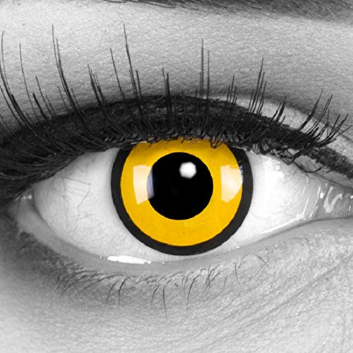 Funnylens 1 Paar Farbige Gelbe Schwarze Crazy Fun Black Yellow Jahres Kontaktlinsen perfekt zu Fasching, Wunden, Blut mit gratis Kontaktlinsenbehälter ohne Stärke!