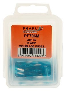 Pearl PF706M 15A Mini Blade Fuses (50 Pieces)