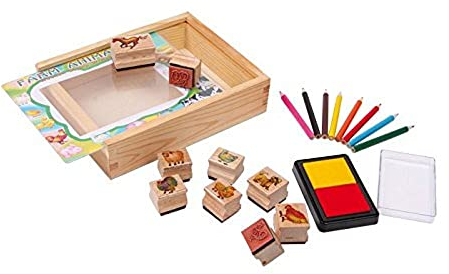 small foot 1478 Stempel Set Farmtiere, mit Stempelkissen und bunten Stiften zum Ausmalen, in Geschenkbox, ab drei Jahren Spielzeug, 19 x 18 x 4.5 cm Bunt