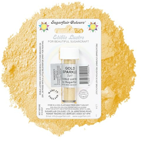 Sugarflair Gold Sparkle Edible Lustre Dust, Add a Lustrous Shine to Cakes or Decorations. Brush On or Add Rejuvenator to Create Eye-Catching Edible Paint, Gives Shine to Your Bakes - 2g