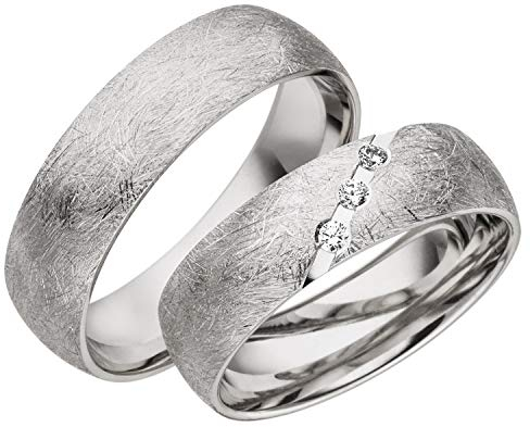 JC Trauringe 925er Sterling Silber Paarpreis I Ehe-Ringe mit kostenfreier Gravur I Verlobungsringe 6 mm breit inkl. Etui-Box I Herren-Ring ohne & Damen-Ring mit Zirkonia-Stein I Gr. 48 bis 72 I A22