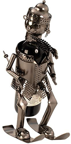 Geschenkestadl Flaschenhalter Wein Skifahrer Metall Flaschenständer