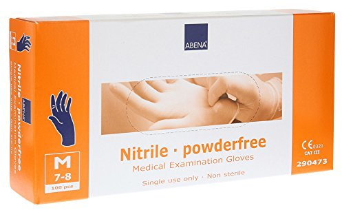 Einmalhandschuhe aus Nitril Abena blau M Gr. 8, puderfreie, unsterile Nitrilhandschuhe, 100 Stück/Box